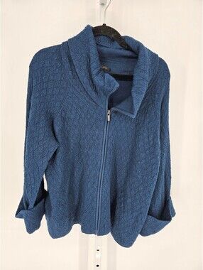 Classiques Entier Womens Sz XL Zip Up Cardigan Sweater Blue Diamond Quilted